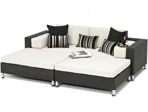 Black Rattan All Weather Outdoor Garden Daybed