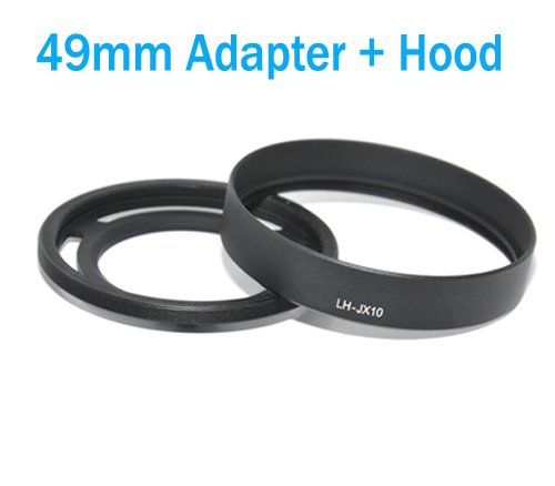 EzFoto 49mm Metal Filter Adapter + Lens Hood for Fuji X10