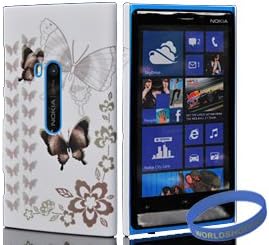 Worldshopping Elegant Flower Cute Flying Butterfly White Snap on Hard Case Back Cover Skin For Nokia Lumia 920 + Free Accessory