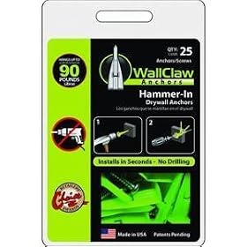 Wall Claw Anchors Pck-Wc25-Ys Hammer-In Drywall Anchor With Screw 25Pk