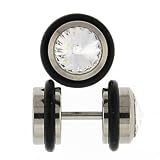 Stainless Steel Fake Plug with Clear CZ - 16g Wire - 0g Fake Plug - Sold as a Pair