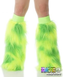 Talitha Furry Leg Warmers with Lime Kneebands - Rave Costume Fluffies