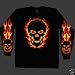 Mens Black Long Sleeve Flame Ghost Motorcycle Shirt Large