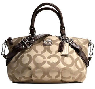 Coach Op Art Signature Madison Sophia Convertiable Satchel Bag Purse 17693 Khaki Brown Coach Op Art Signature Madison Sophia Convertiable Satchel Bag Purse 17693 Khaki Brown