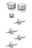 Solid 14k White Gold and Diamond Cufflinks, Tie Tac and Stud Set