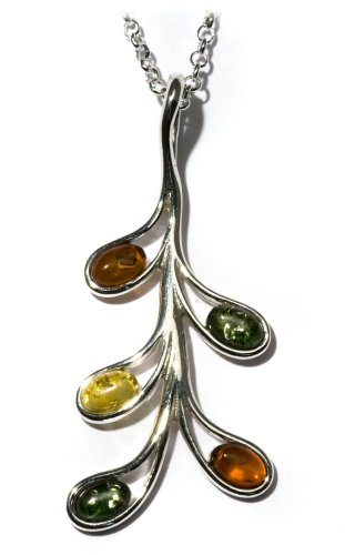 Sterling Silver Multi-Color Amber Twig Collection Pendant, 18