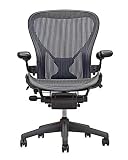 Aeron Chair by Herman Miller - Home Office Desk Task Chair Fully Loaded Highly Adjustable Medium Size (B) - PostureFit Lumbar Back Support Cushion Graphite Frame Classic Pyrite Pellicle
