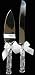Acrylic Crystal Cake Server Set with Rhinestone Rings & White Ribbon Accents for Wedding, Bridal Showers, Anniversaries or Other Special Events