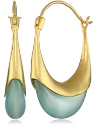 Lauren Harper Collection Deep Waters 18k Gold and Peruvian Chalcedony Canoe Hoop Earrings