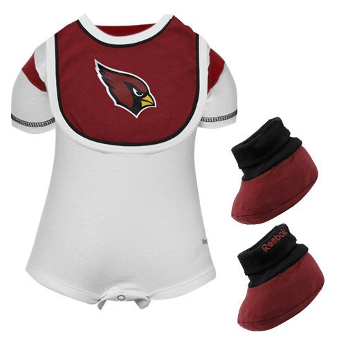 Reebok Arizona Cardinals Infant White Creeper, Bib & Bootie Set (18 Months)