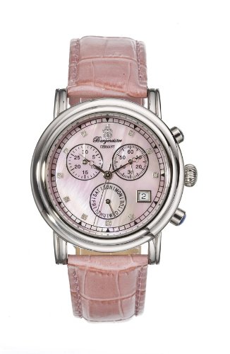 Burgmeister Chronos BM124-168 Damen Chronograph Uhr Leder rosa Zifferblatt perlmutt Diamanten Tag/Datum
