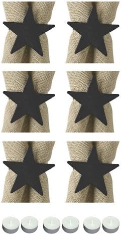 Park Design 975-75 Iron Star Napkin Rings Set of 6 with 6-Pack of Tea Candles