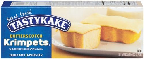 TASTYKAKES~1 BOX OF BUTTERSCOTCH KRIMPETS/TASTYKAKES (6 INDIVIDUAL PACK PER BOX) US &amp; INTERNATIONAL SHIPPING!