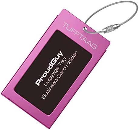 Luggage Tag Business Card Holder TUFFTAAG SINGLE Travel ID Bag Tag in 8 Color Options - Pink