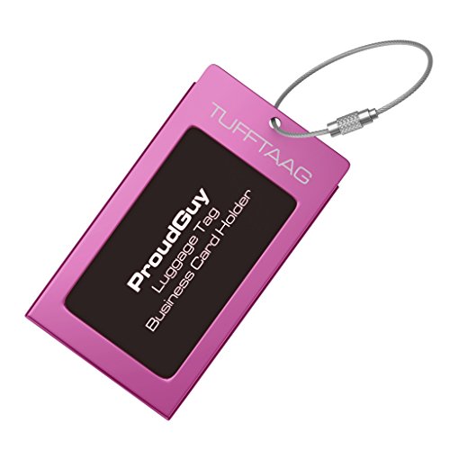 Luggage Tag Business Card Holder TUFFTAAG SINGLE Travel ID Bag Tag in 8 Color Options - Pink
