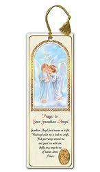 Religious Tassel Bookmark - Guardian Angel - Boy - Laminated with Gold Foil Embossed Medal Design - Appropriate Prayer Included