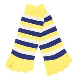 Youth / Girls Fashion Striped Toe Socks (Fits Shoe Sizes 2Y - 4Y) -Yellow / Royal / White