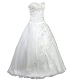 Faironly White Strapless Formal Wedding Dress Prom Gown (L)