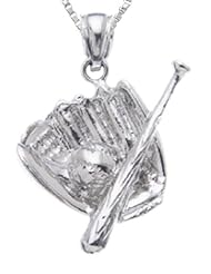 0.925 Sterling Silver Baseball & Glove Pendant Necklace