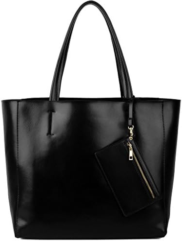YALUXE Women's Portable Large Leather Tote Shoulder Bag with Coin Purse Black