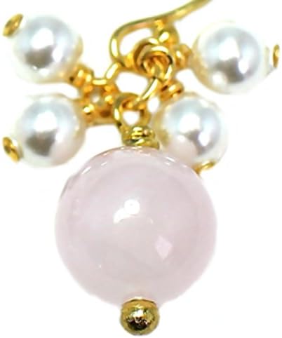 Handmade 14-kt Gold-Filled Brass Earrings with Rose Quartz and White Swarovski Elements Pearl Beads