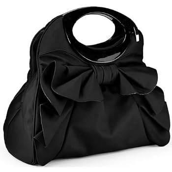 Set A Shopping Price Drop Alert For Classic Black Large Bowknot Ruffle Double Handle Leatherette Satchel Hobo Handbag w/Shoulder Strap