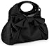 Classic Black Large Bowknot Ruffle Double Handle Leatherette Satchel Hobo Handbag w/Shoulder Strap