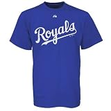 MLB Boys' Kansas City Royals Official Wordmark Short Sleeve Basic Tee by Majestic (Deep Royal, Medium)