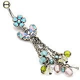 Antique Butterfly & Flower dangle belly button ring