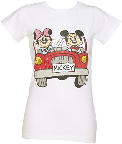 Ladies White Minnie And Mickey Car Skinny T Shirt from Fabric Flavours