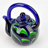 Murano Design Green Wavy Black Teapot Paperweight PW-6078