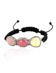 18kt Gold Diamond Pave Gemstone Macrame Bracelet Silver Jewelry