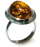 Certified Genuine Cognac Amber and Sterling Silver Oval Ring