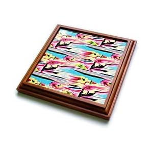 Pink and Yellow Hibiscus Smear Print - 8x8 Trivet With 6x6 Ceramic Tile by 