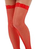 Leg Avenue Women's Fishnet Thigh-High Stocking With Lace Top, Red, One Size