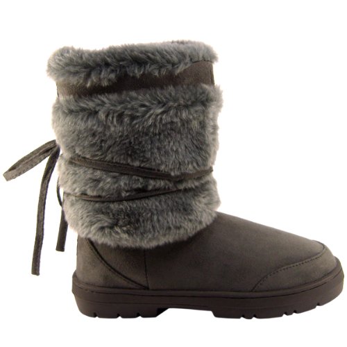 Womens Short Grey Faux Fur Lined Thick Sole Winter Snow Boots Size 7