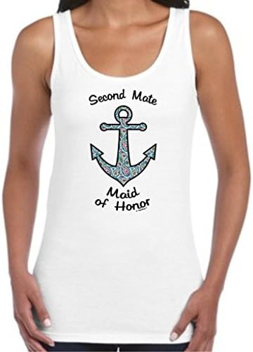 Nautical Anchor Paisley Maid of Honor Bachelorette Juniors Tank Top 2XL White