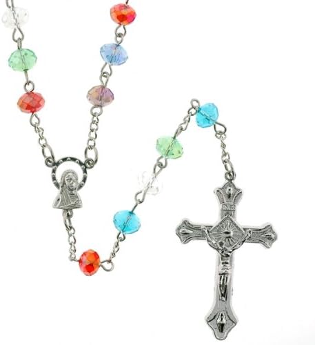 Multicolor Bead Rosary with Faceted Rondell Beads in 8x6mm - 28'' Necklace - 21'' Overall Length