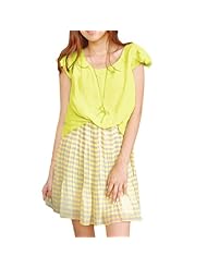 Elasticized   Waistline Striped Print Pleated Mesh Ruched Sheer Cap Sleeves Scoop Neck Chiffon Summer  Dress