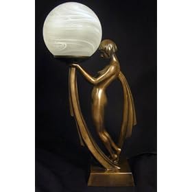 Art Deco Nude Lady Statue Table Lamp Real Bronze Powder Cast Sculpture 16-inch