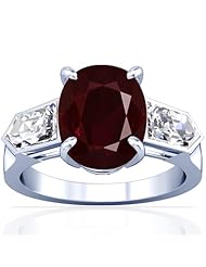 18K White Gold Oval Cut Ruby Three Stone Ring