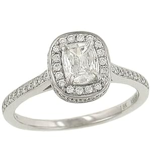 Cushion Cut Diamond Halo Style Pave Diamond Ring0.75ct