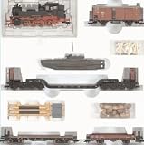 5er Set Hafenzug DB Ep.3 mit Dampflok BR 81 und 4x Gueterwagen und Ladegut mit U-Boot