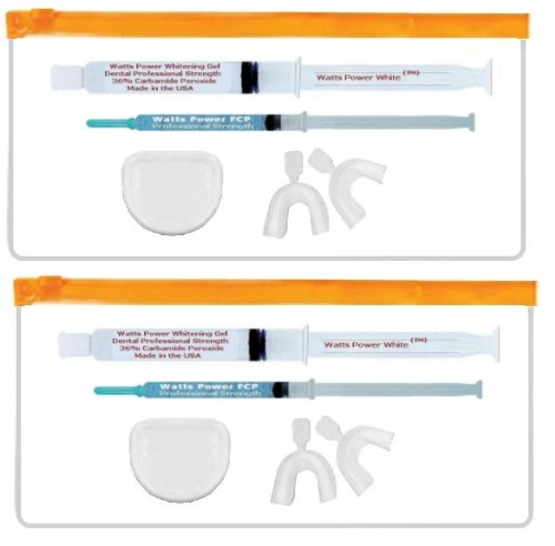 2 - Watts Power White 36% Professional Deep Stain Formula Teeth Whitening Kits with New FCP Anti-cavity, Enamel Booster Gels