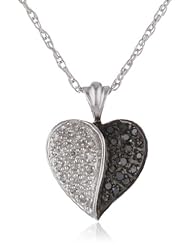 Sterling Silver Black and White Diamond Heart Pendant Necklace (1/4 cttw), 18"
