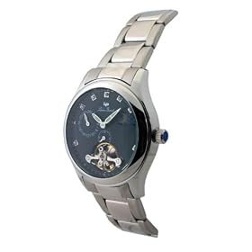 MENS LUCIEN PICCARD STEEL AUTOMATIC 3 EYE DIAMOND DATE WATCH 26568BK