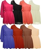 New Ladies One Shoulder Chiffon Dress Womens Top 8-14