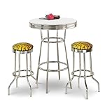 IMAGE OF Chrome Bar Table & 2 Chrome Tiger Faux Fur Fabric Seat Barstools