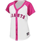 MLB Women's San Francisco Giants Short Sleeve 5 Button Synthetic Replica Baseball Jersey (White/Pink Splash, Large)