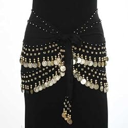 BLACK & GOLD DANGLING COINS BELLY HIP DANCE WRAP BELT